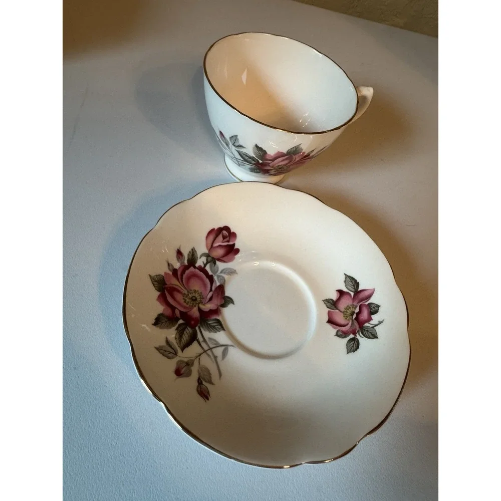 Vintage Royal Imperial Bone China Pink Rose Teacup And Saucer England